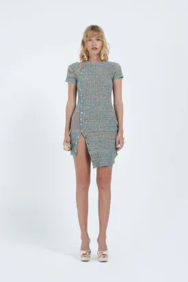 Asymmetric Button Dress in Blue