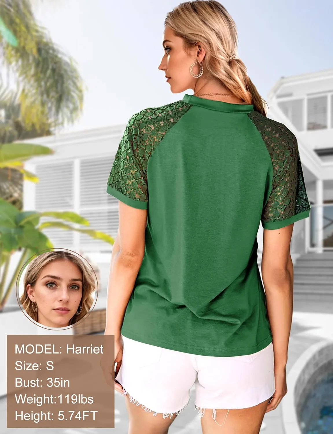 AURUZA Work Shirts for Women Business Casual Blouses Pleated Lace Short Sleeve Tops Dressy Casual Outfits Summer Tshirts