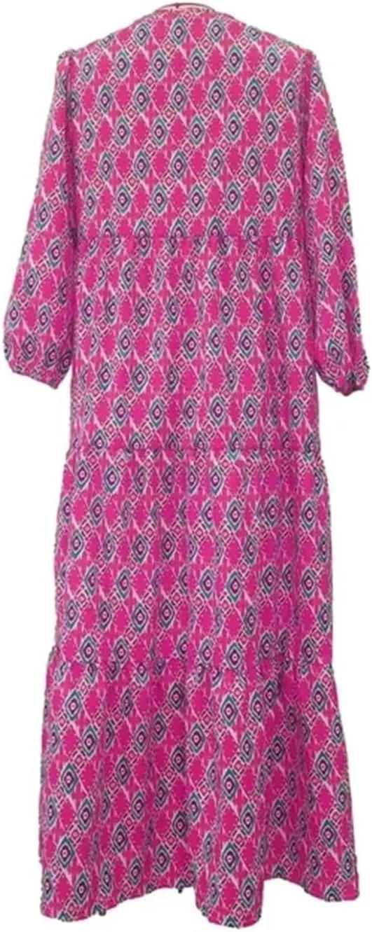 Boho Maxi Dresses for Women 2025 Summer Loose V Neck Puff Short Sleeve Long Flowy Floral Tiered Plus Size Beach Sundress