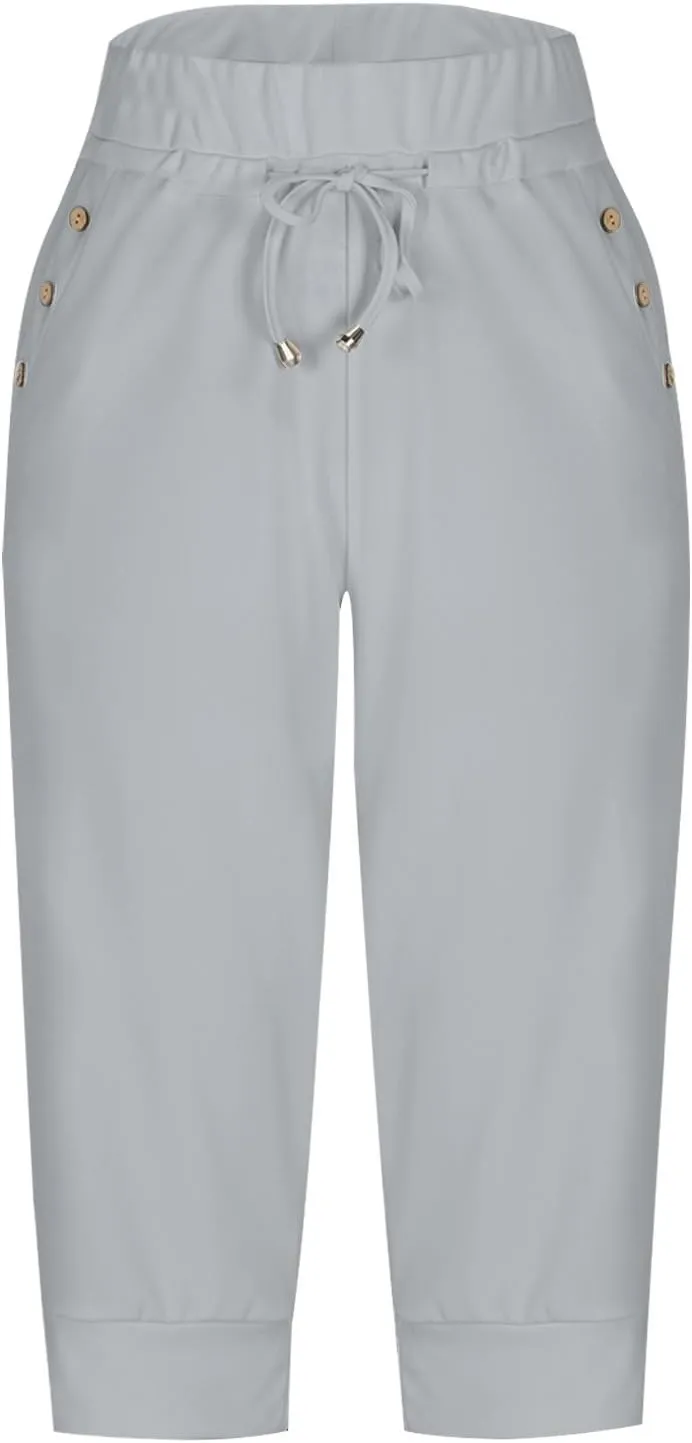 Capri Pants for Women Stretch High Waisted Joggers Lightweight Summer Casual Drawstring Hiking Pant Capri with Pocket