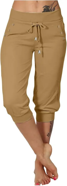 Capri Pants for Women Stretch High Waisted Joggers Lightweight Summer Casual Drawstring Hiking Pant Capri with Pocket