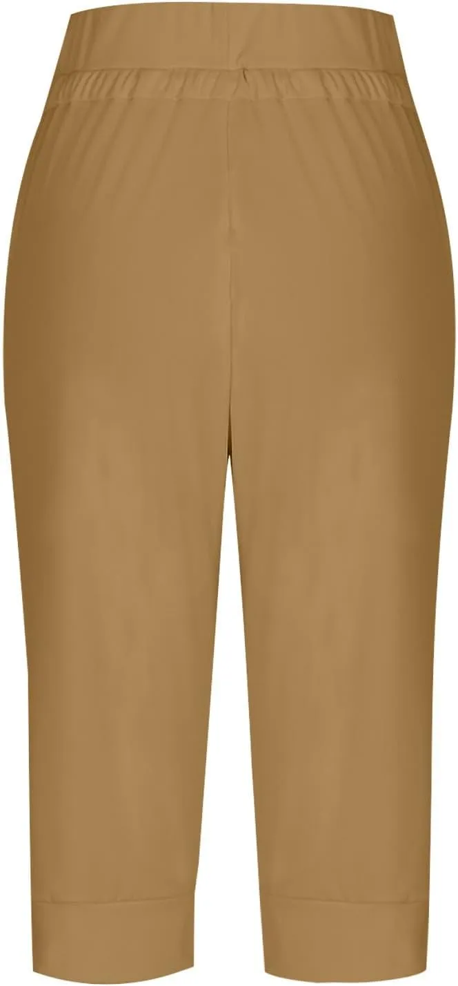 Capri Pants for Women Stretch High Waisted Joggers Lightweight Summer Casual Drawstring Hiking Pant Capri with Pocket