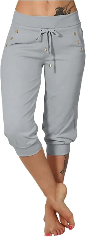 Capri Pants for Women Stretch High Waisted Joggers Lightweight Summer Casual Drawstring Hiking Pant Capri with Pocket
