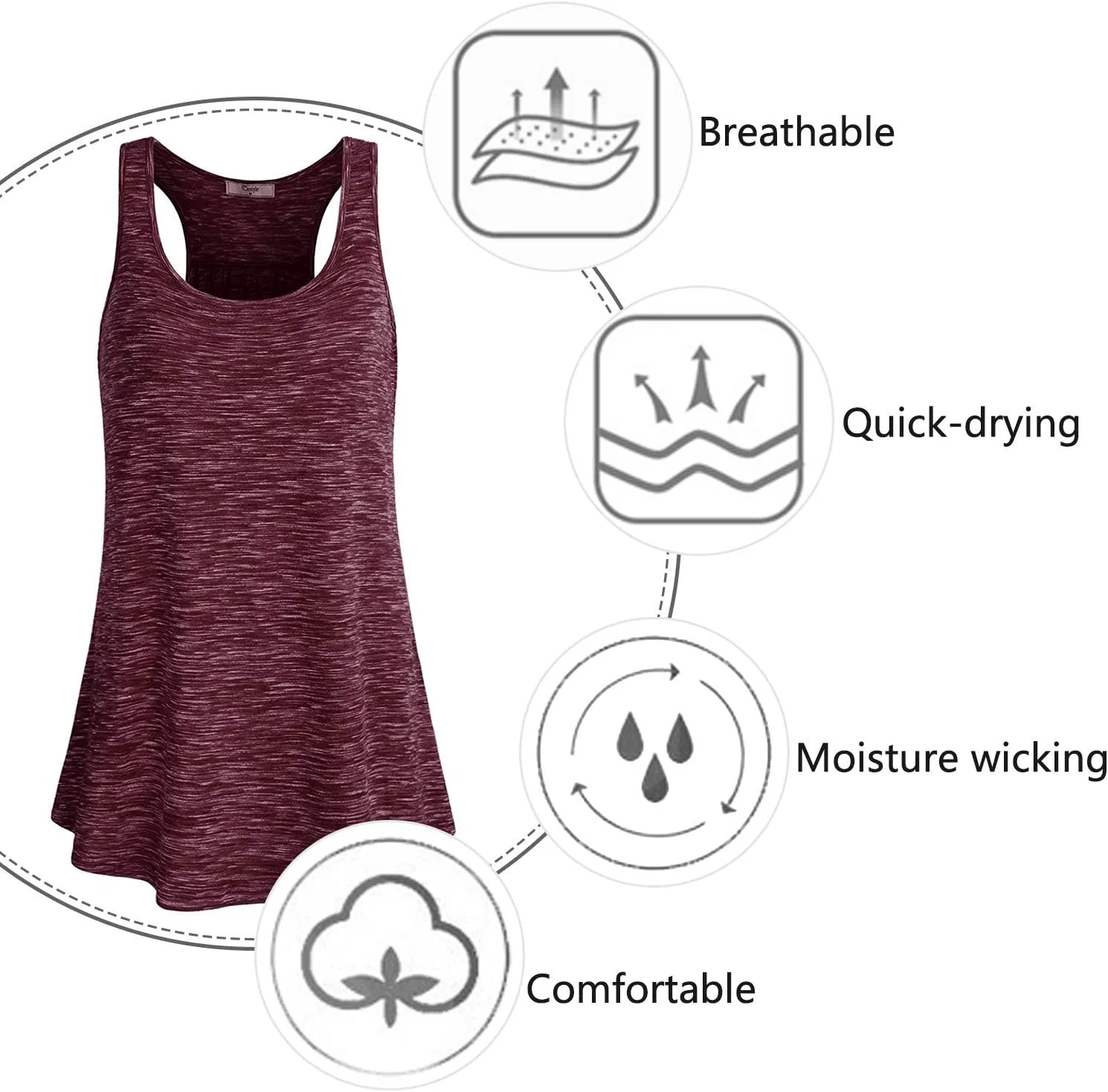 Cestyle Womens Sleeveless Scoop Neck Flowy Loose Fit Workout Shirts Racerback Long Tank Tops