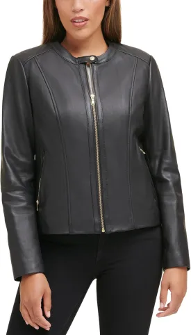 Cole Haan Women's Zip Front Fully Lined Leather Coat