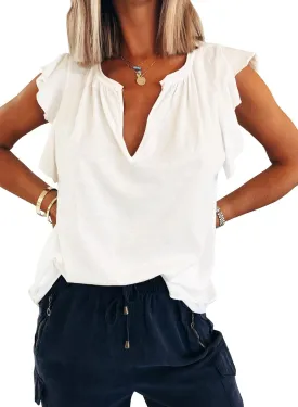 Dokotoo Women's Casual V Neck Ruffle Sleeve Summer Tank Tops Shirts