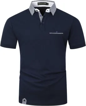GHYUGR Men's Polo Shirts Short Sleeve Slim Fit Polo Casual Plaid Splice T-Shirts