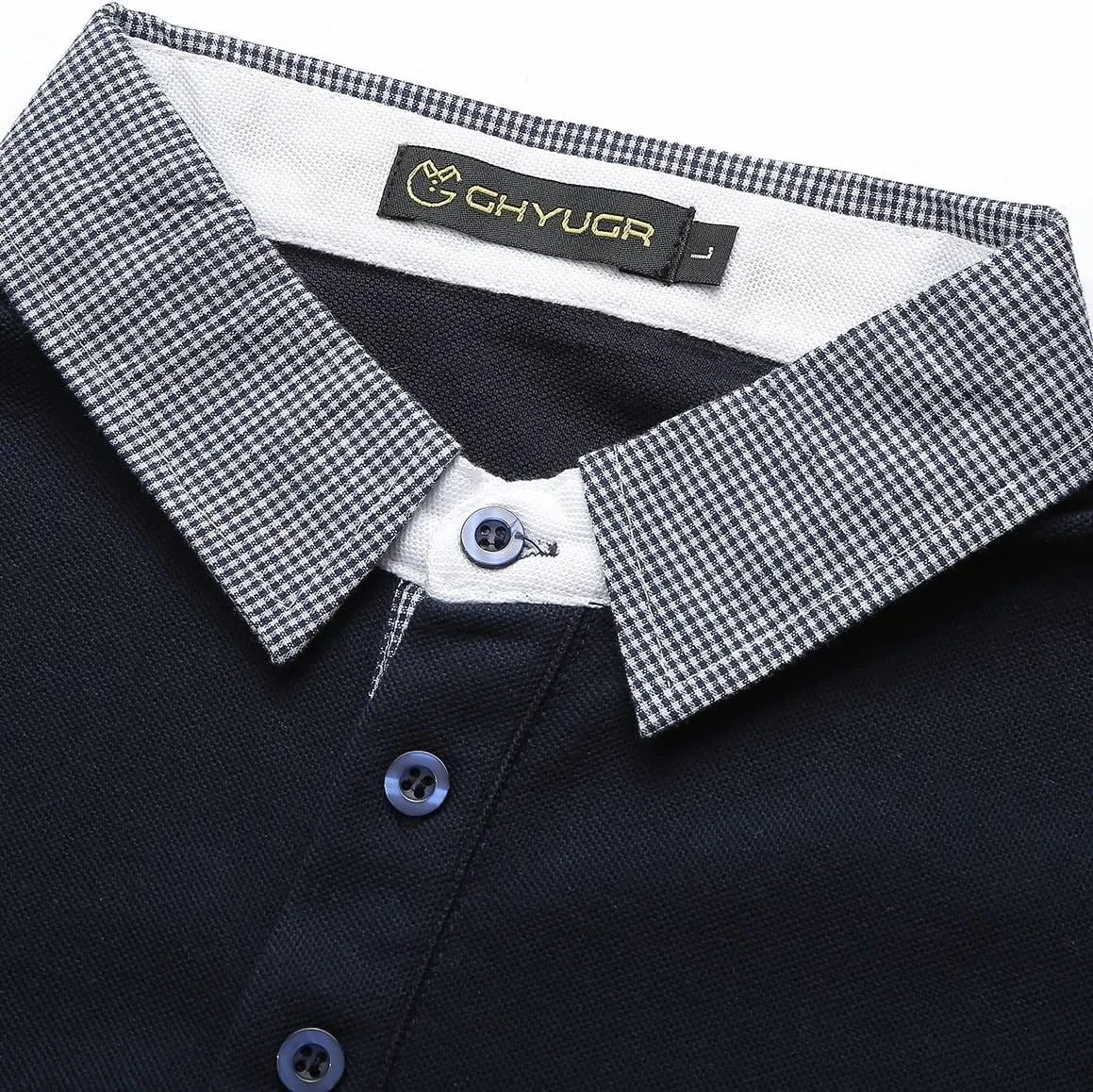 GHYUGR Men's Polo Shirts Short Sleeve Slim Fit Polo Casual Plaid Splice T-Shirts