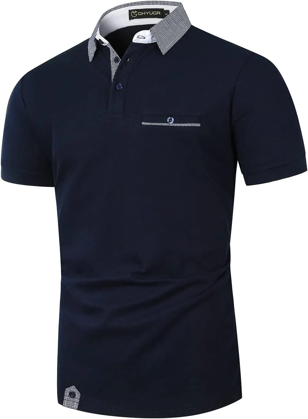 GHYUGR Men's Polo Shirts Short Sleeve Slim Fit Polo Casual Plaid Splice T-Shirts