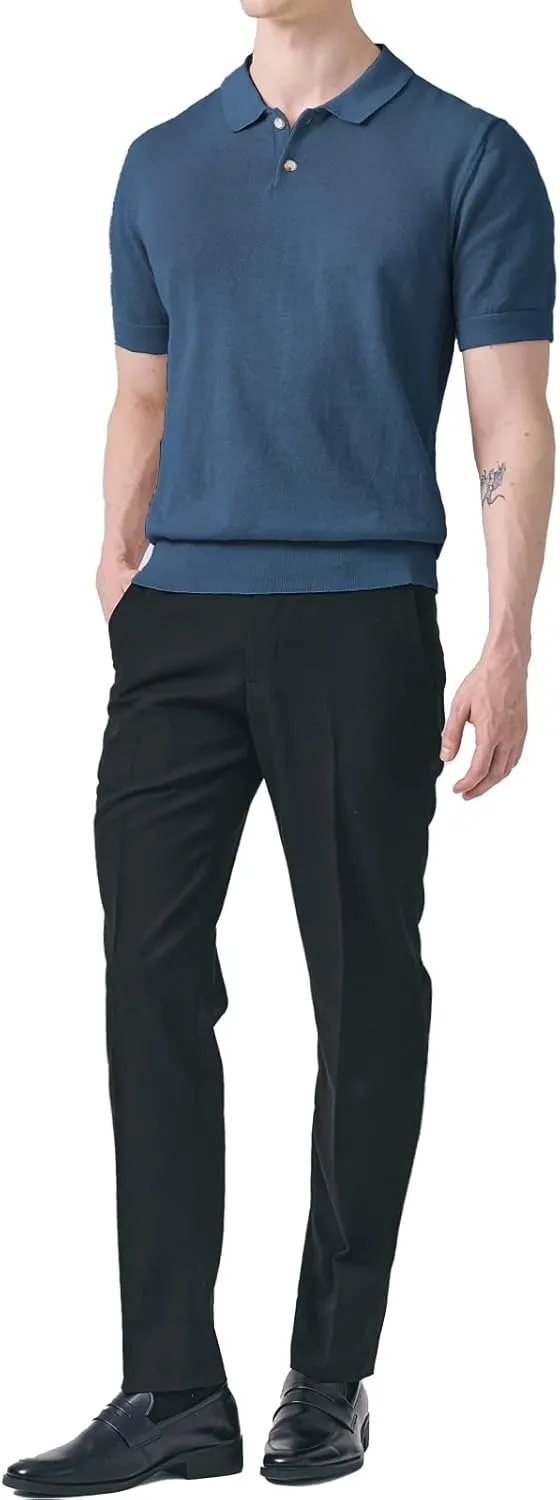 H2H Mens Knit Polo Shirts Short Sleeve Vintage Sweater Polo Summer Casual Shirts