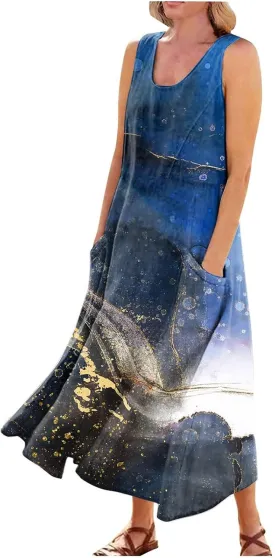 HXHYQKP Plus Size Dresses for Curvy Women - Sleeveless Summer Maxi Sun Dresses with Pockets