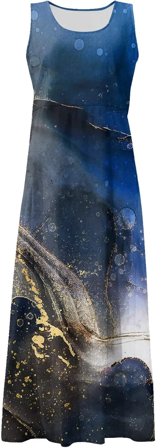 HXHYQKP Plus Size Dresses for Curvy Women - Sleeveless Summer Maxi Sun Dresses with Pockets
