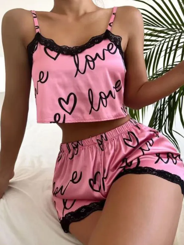 Lazy Love Print Pajamas Suspender Set