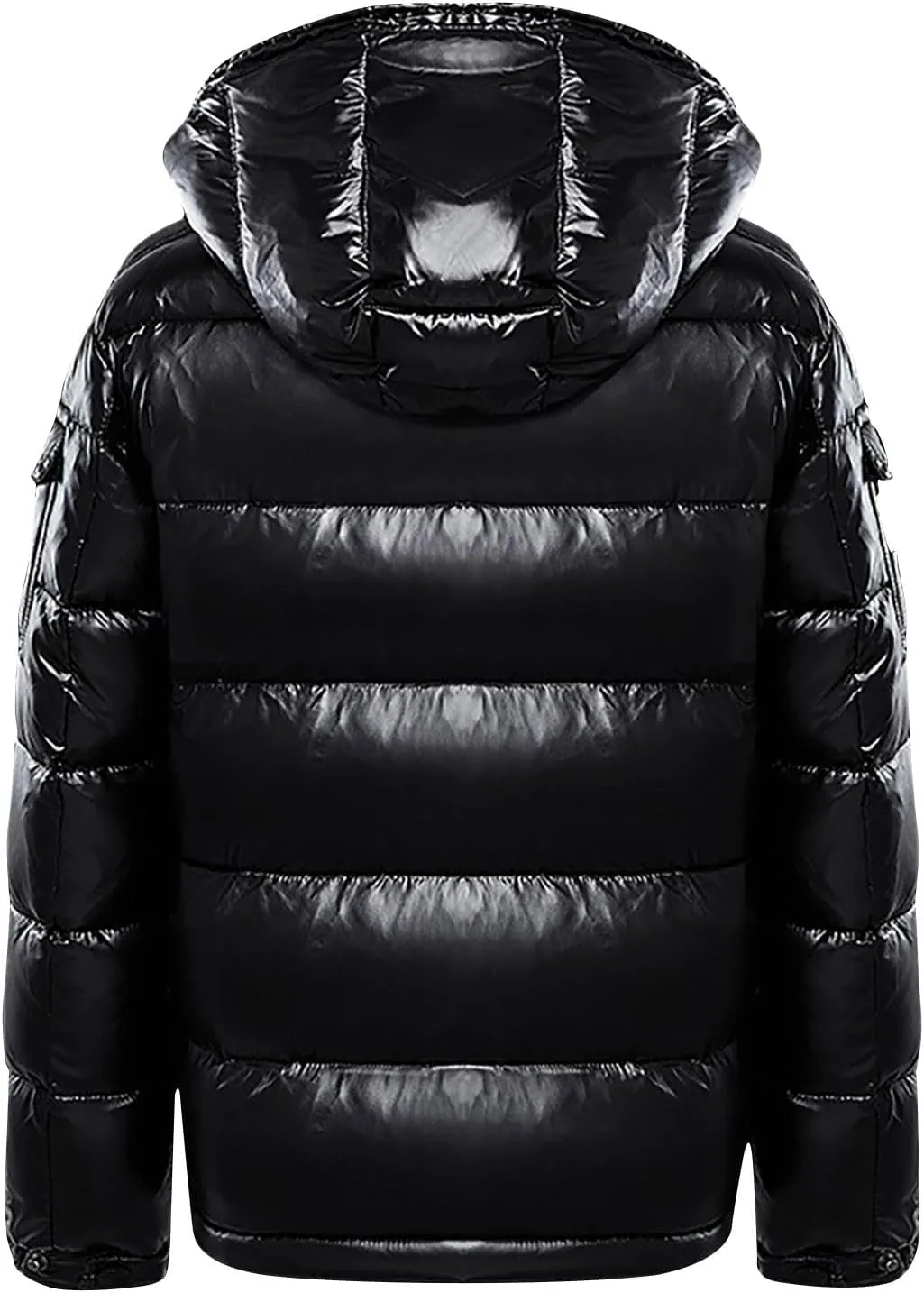 Mens Hooded Puffer Jackets Stand Collar Shiny Down Jacket Thick Winter Parka Jacket Quilted Insulated Padded Coat
