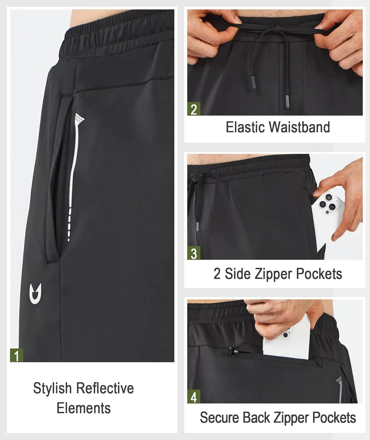 NORTHYARD Mens Athletic Track Pants Sweatpants with Zipper Pockets Workout Gym Jogger Pants Open Bottom