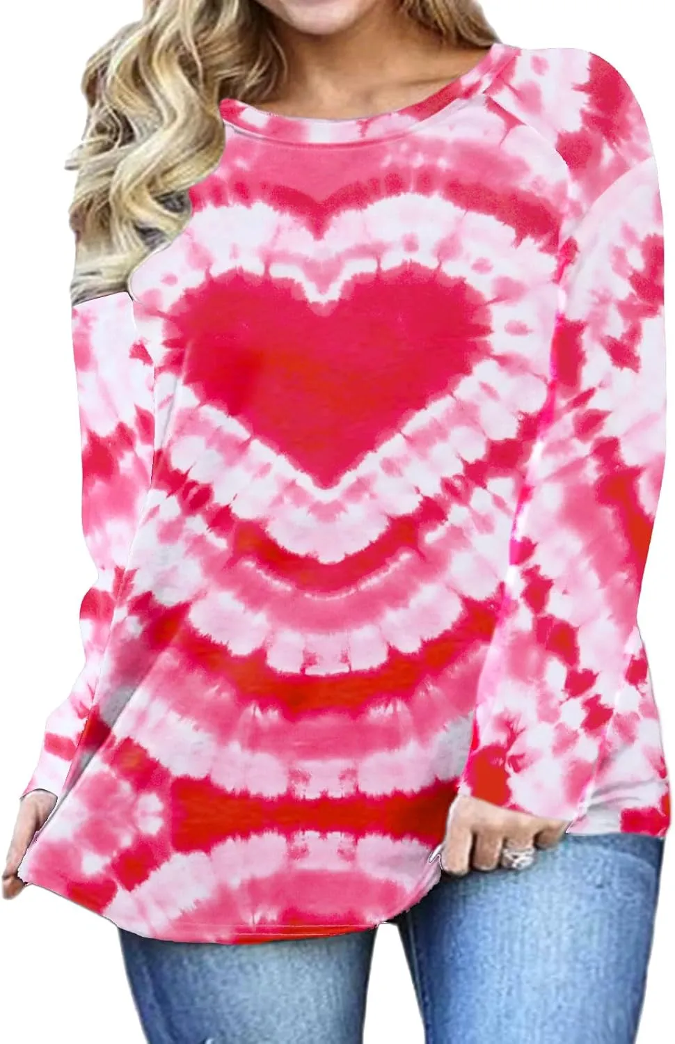 Plus Size Valentines Shirt for Women Cute Love Heart Graphic T-Shirt Long Sleeve Shirts for Her