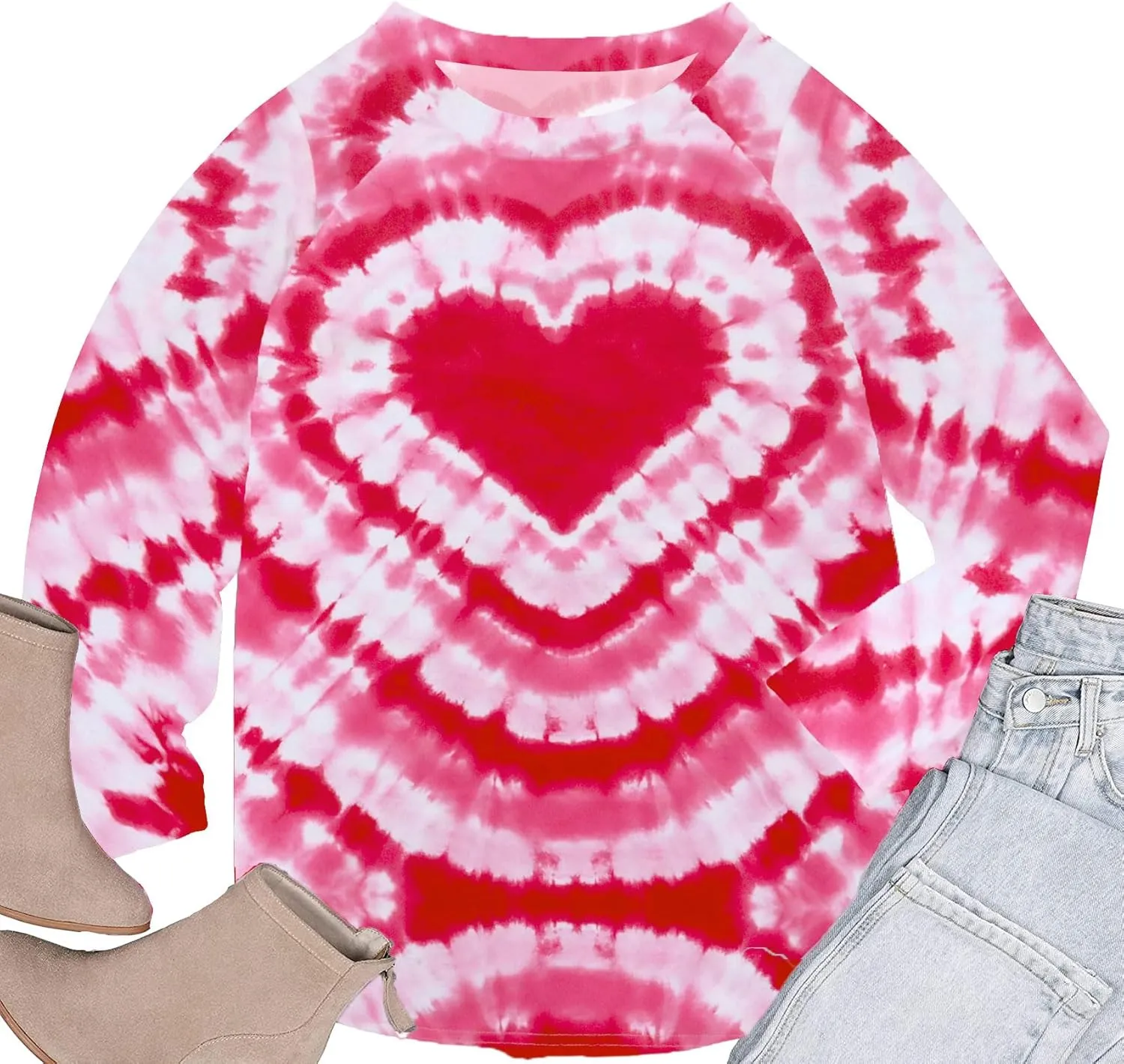 Plus Size Valentines Shirt for Women Cute Love Heart Graphic T-Shirt Long Sleeve Shirts for Her