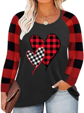 Plus Size Valentines Shirt for Women Cute Love Heart Graphic T-Shirt Long Sleeve Shirts for Her