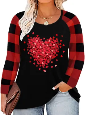 Plus Size Valentines Shirt for Women Cute Love Heart Graphic T-Shirt Long Sleeve Shirts for Her