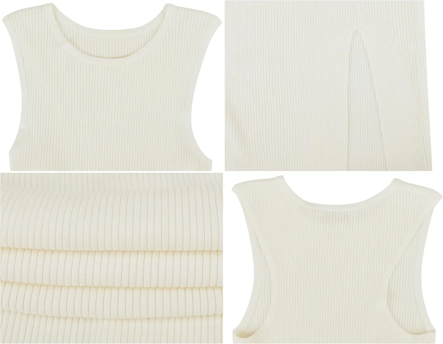 PrettyGuide Women's Sexy Ribbed Knit Tank Going Out Dress with Slit Sleeveless Midi Summer Bodycon Dresses