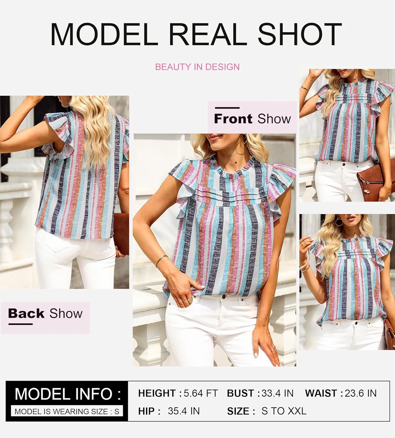 SHEWIN Womens Summer Crewneck Tank Tops Casual Ruffle Sleeveless Tops Shirts