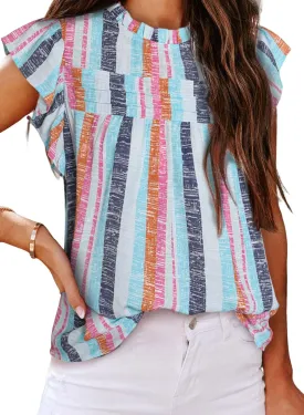 SHEWIN Womens Summer Crewneck Tank Tops Casual Ruffle Sleeveless Tops Shirts