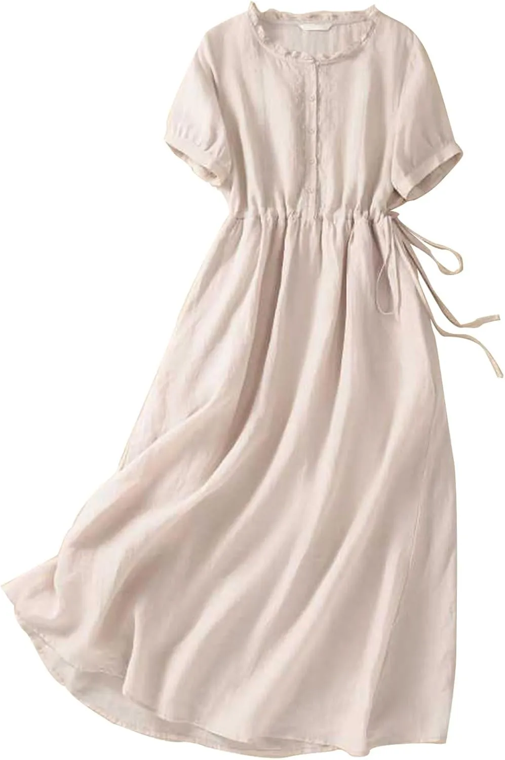 Summer Cotton Linen Dresses for Women Short Sleeve Button Down Tunic Dresses Dressy Casual Flowy Lounge Maxi Dress