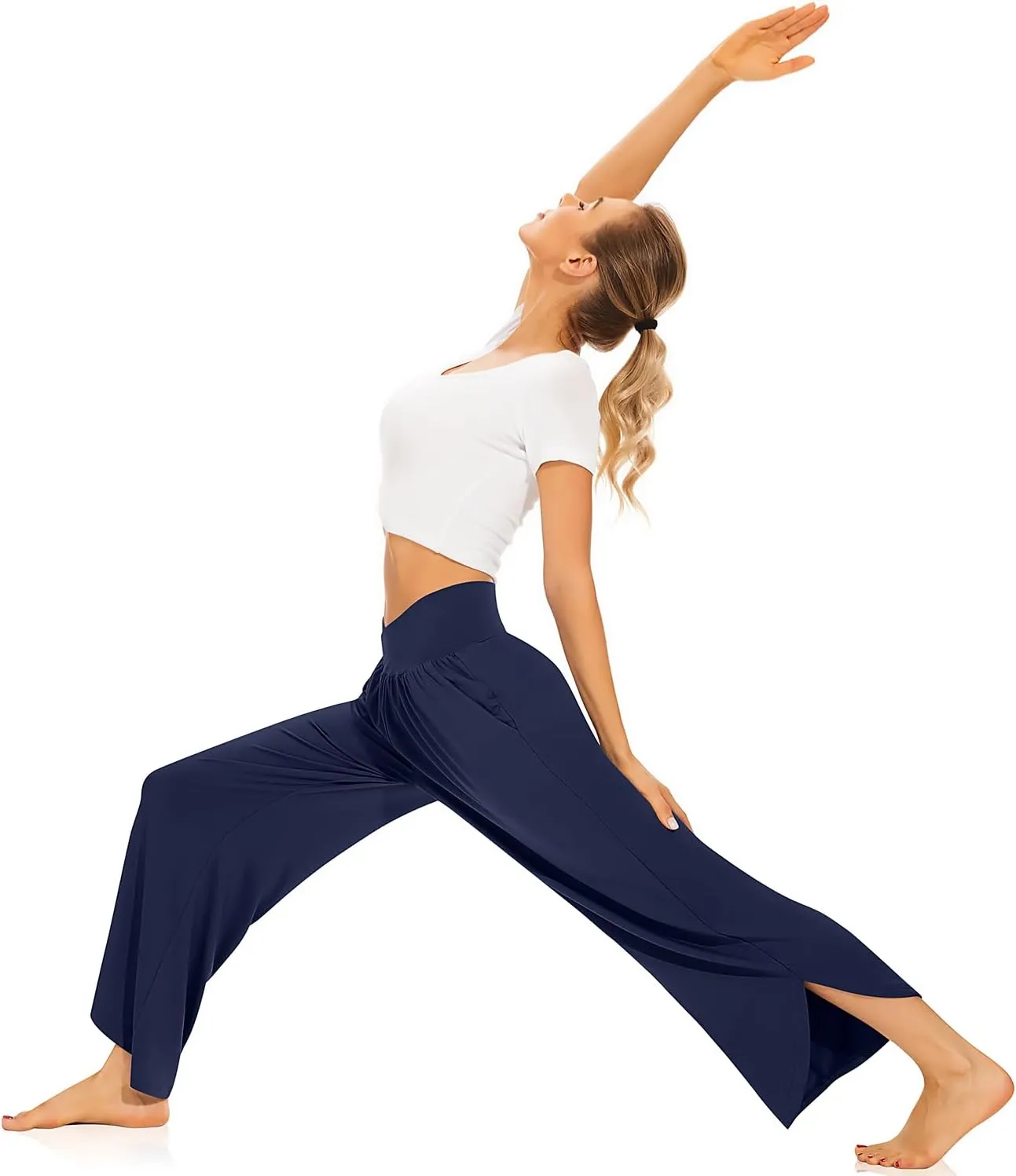 TARSE Wide Leg Pants for Women Cross High Waisted Yoga Pants Casual Lounge Joggers Loose fit Pajama Bottoms with Pockets
