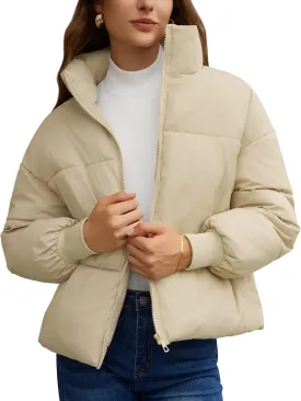 TQD Puffer Jacket Womens Long Sleeve Zip Womens Puffer Jacket Winter Cropped Puffer Jacket Coat Casual Womens Winter Coats