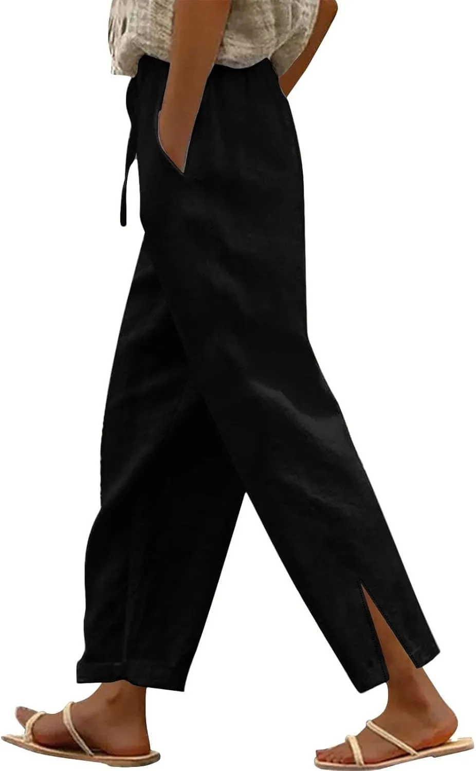 Women Summer Casual Linen Pants Boho Wide Leg Palazzo Pants Drawstring Beach Vacation Outfits Gauze Trendy Ladies Clothes