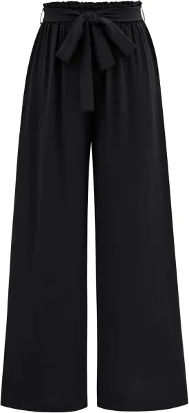 Women's Casual Wide Leg Palazzo Pants High Waist Tie Knot Summer Flowy Beach Work Trousers Lounge Pants with Pockets