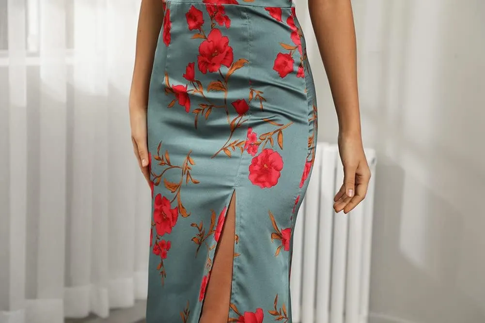 Women's Cowl Neck Spaghetti Strap Satin Slip Wedding Guest Formal Midi Evening Dress