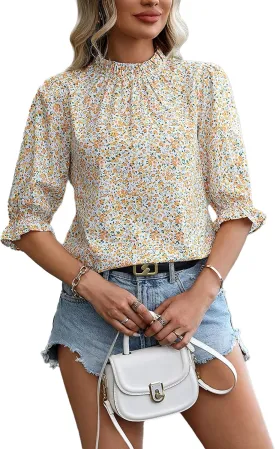 Women's Floral Blouses Dressy Casual Summer Boho Tops Trendy Business Casual Outfits Shirts