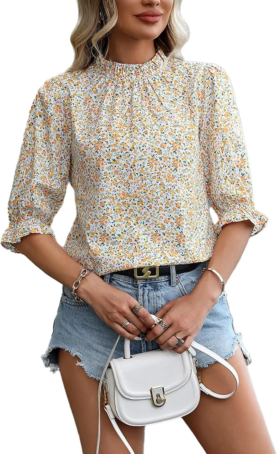 Women's Floral Blouses Dressy Casual Summer Boho Tops Trendy Business Casual Outfits Shirts