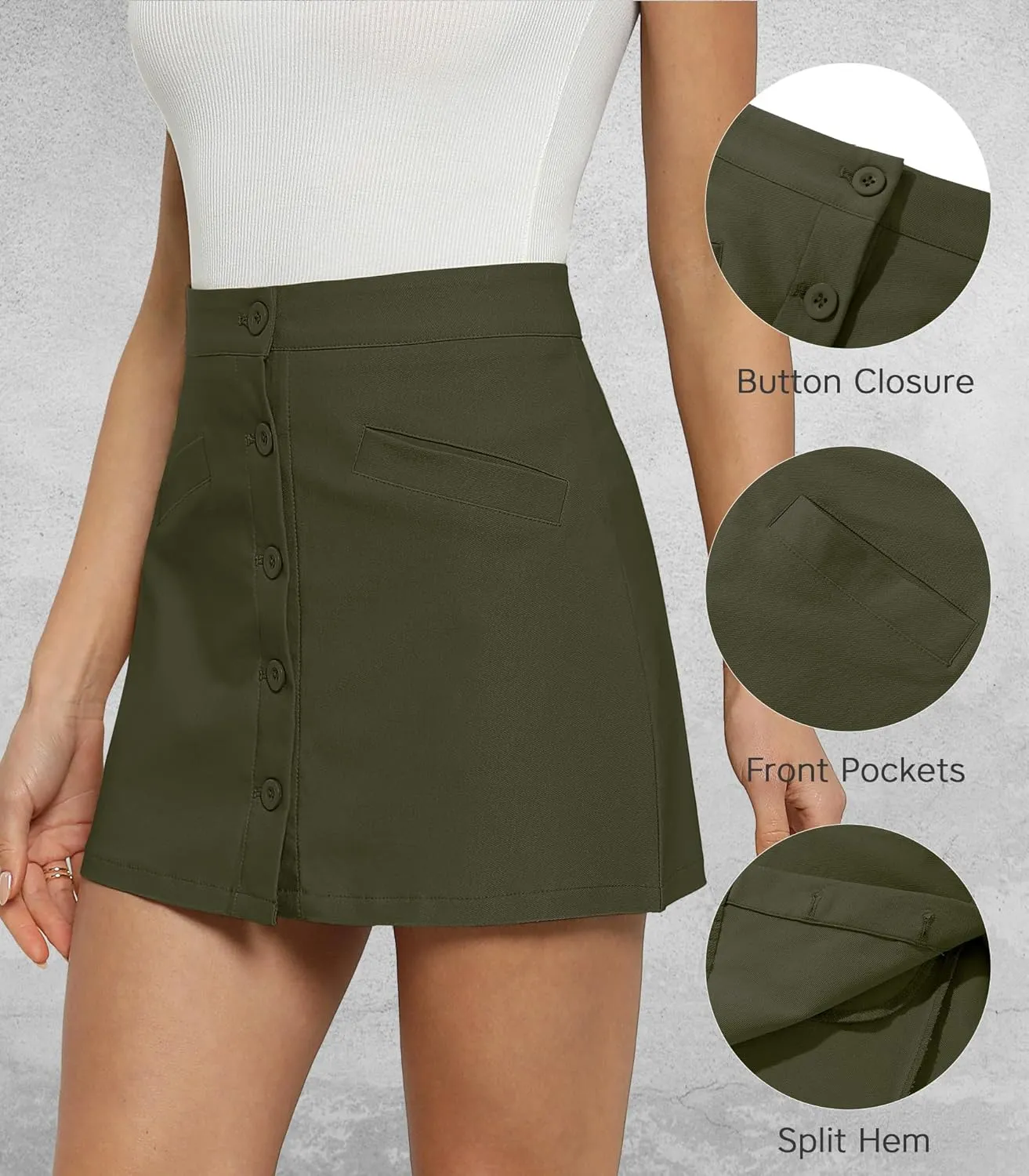 Womens Mini Skirts Bodycon Short Skirt Button Down Skirts for Women with Pockets Hign Waist A-line