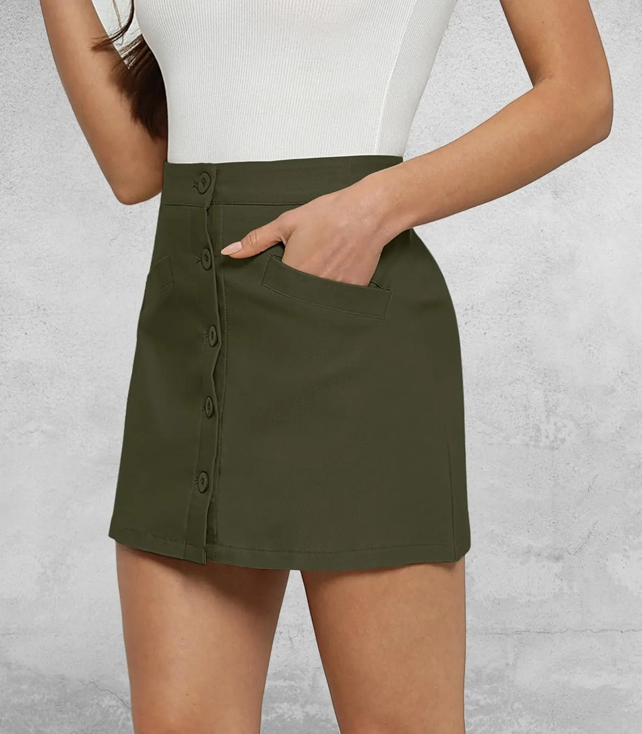 Womens Mini Skirts Bodycon Short Skirt Button Down Skirts for Women with Pockets Hign Waist A-line