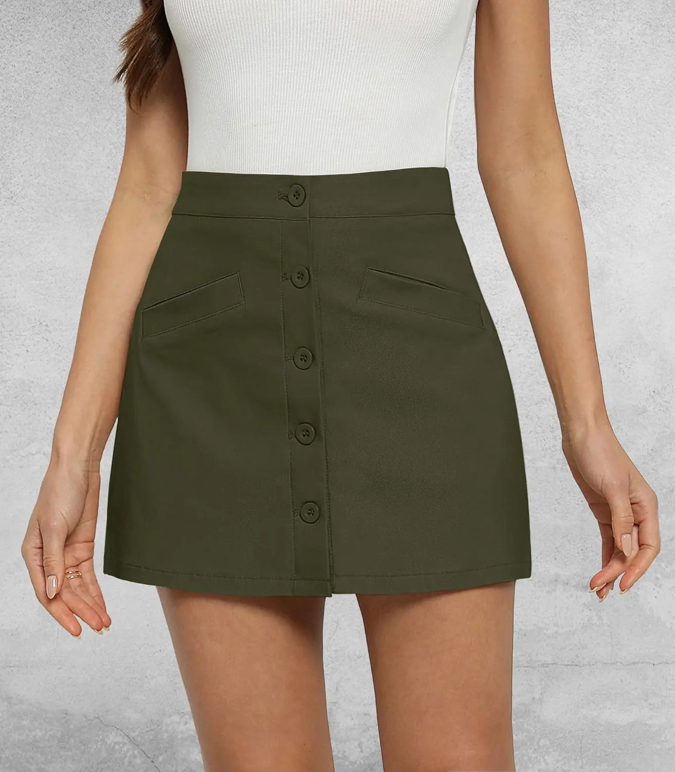 Womens Mini Skirts Bodycon Short Skirt Button Down Skirts for Women with Pockets Hign Waist A-line