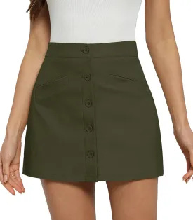 Womens Mini Skirts Bodycon Short Skirt Button Down Skirts for Women with Pockets Hign Waist A-line