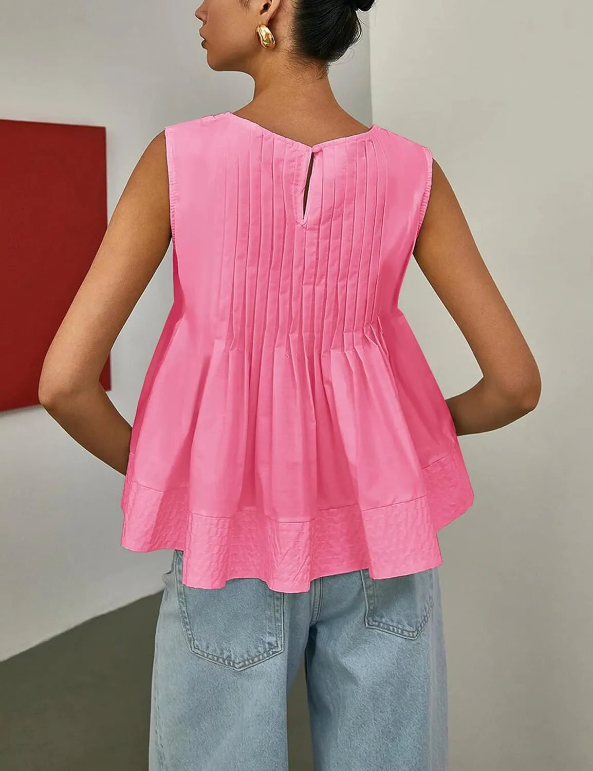 Womens Summer Tank Tops Pleated Babydoll Tops Sleeveless Peplum Casual Blouse T Shirts