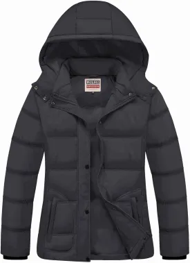 WULFUL Women's Winter Coats Lightweight Warm Thicken Puffer Jacket Waterproof Quilted Winter Jacket with Removable Hood
