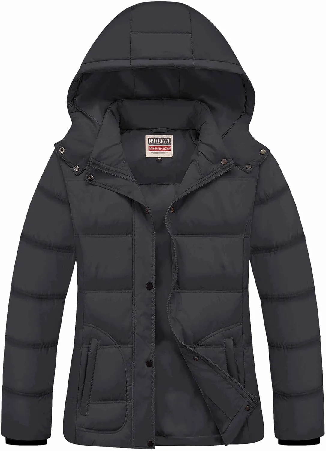 WULFUL Women's Winter Coats Lightweight Warm Thicken Puffer Jacket Waterproof Quilted Winter Jacket with Removable Hood