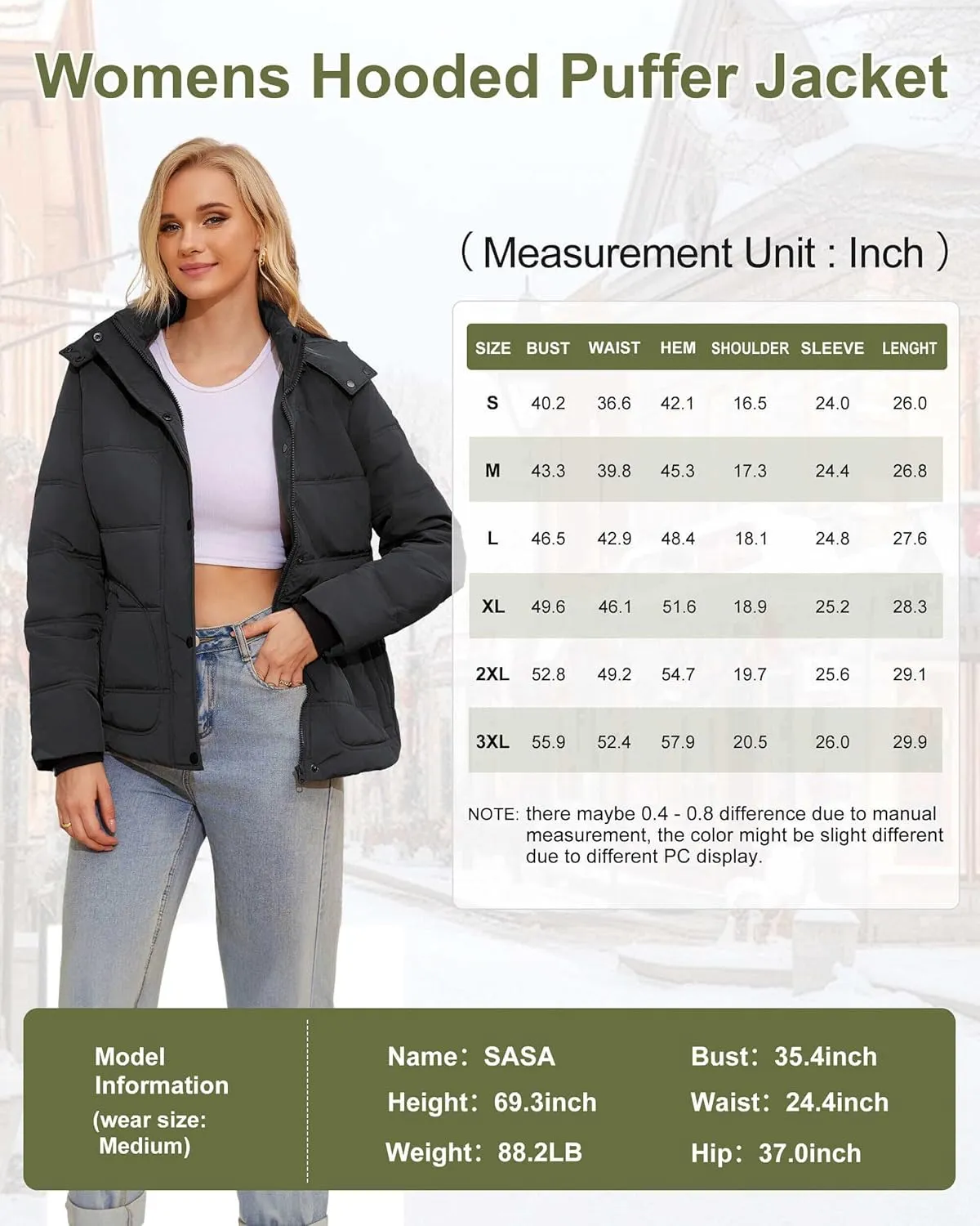 WULFUL Women's Winter Coats Lightweight Warm Thicken Puffer Jacket Waterproof Quilted Winter Jacket with Removable Hood