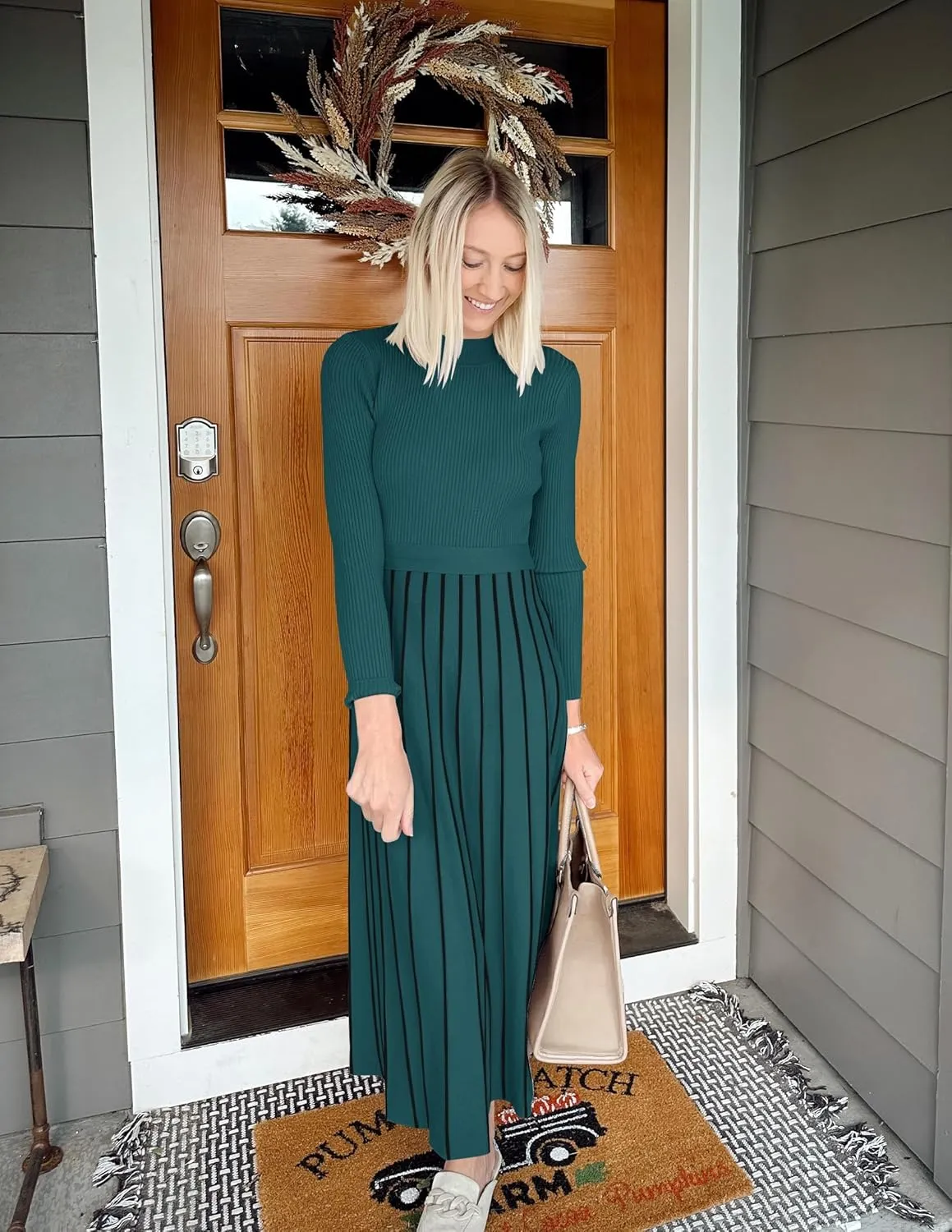 ZESICA Womens 2025 Fall Turtleneck Long Sleeve Sweater Dress Tie Waist Casual Loose Ribbed Knit A Line Midi Dresses
