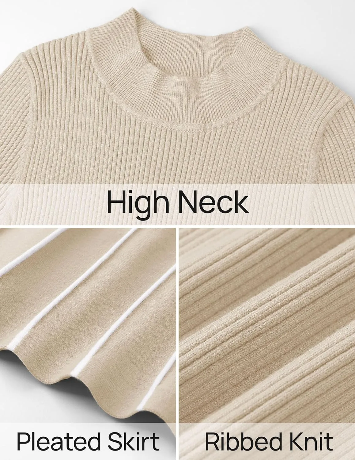 ZESICA Womens Spring Turtleneck Long Sleeve Sweater Dress Tie Waist Casual Loose Ribbed Knit A Line Midi Dresses
