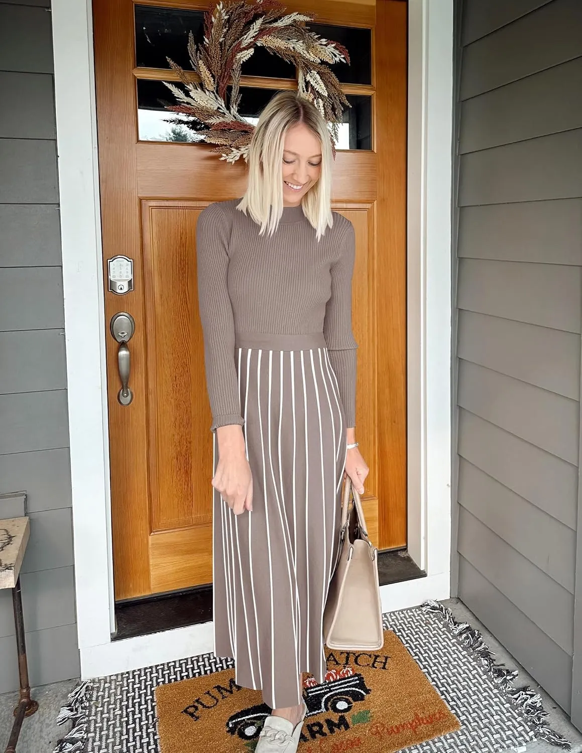 ZESICA Womens Spring Turtleneck Long Sleeve Sweater Dress Tie Waist Casual Loose Ribbed Knit A Line Midi Dresses