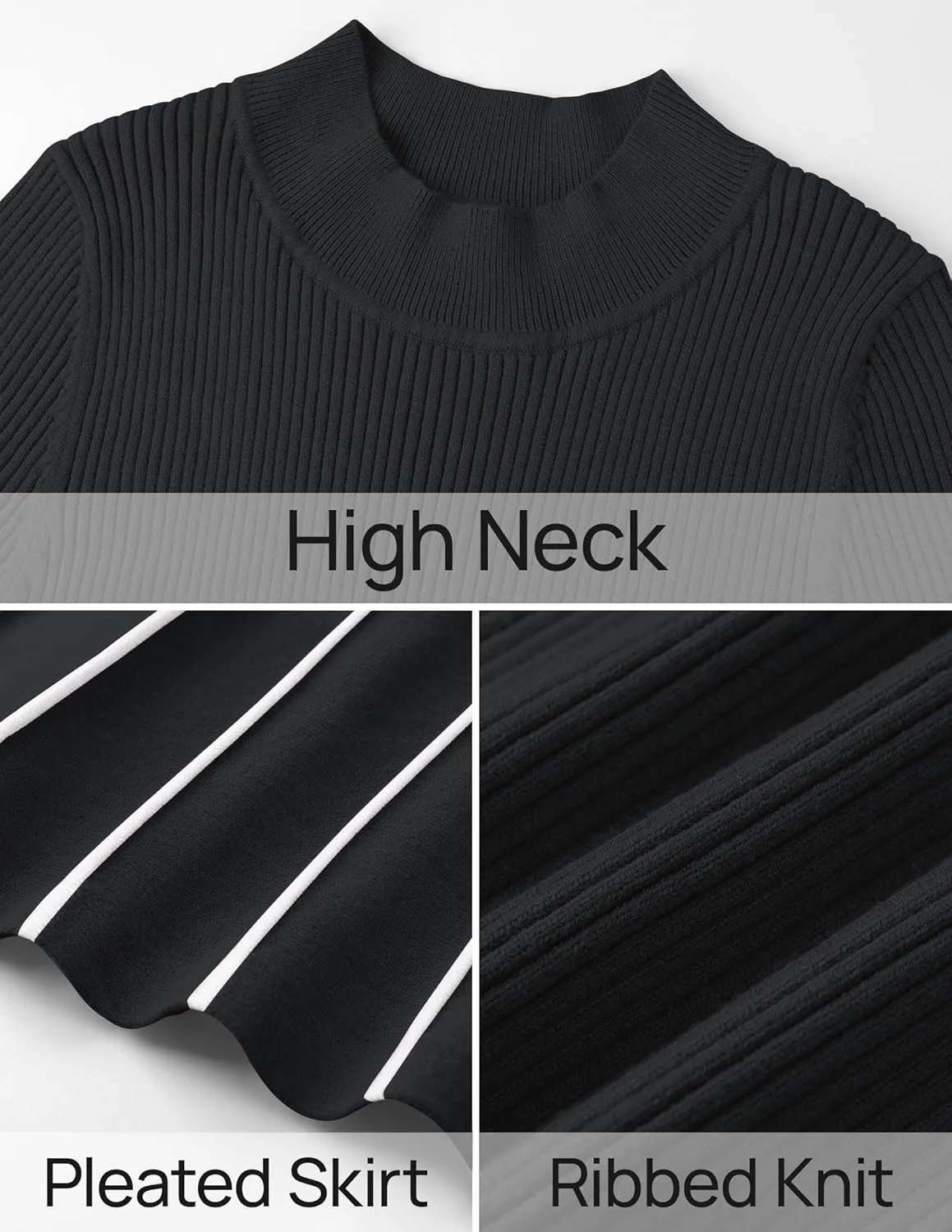 ZESICA Womens Spring Turtleneck Long Sleeve Sweater Dress Tie Waist Casual Loose Ribbed Knit A Line Midi Dresses