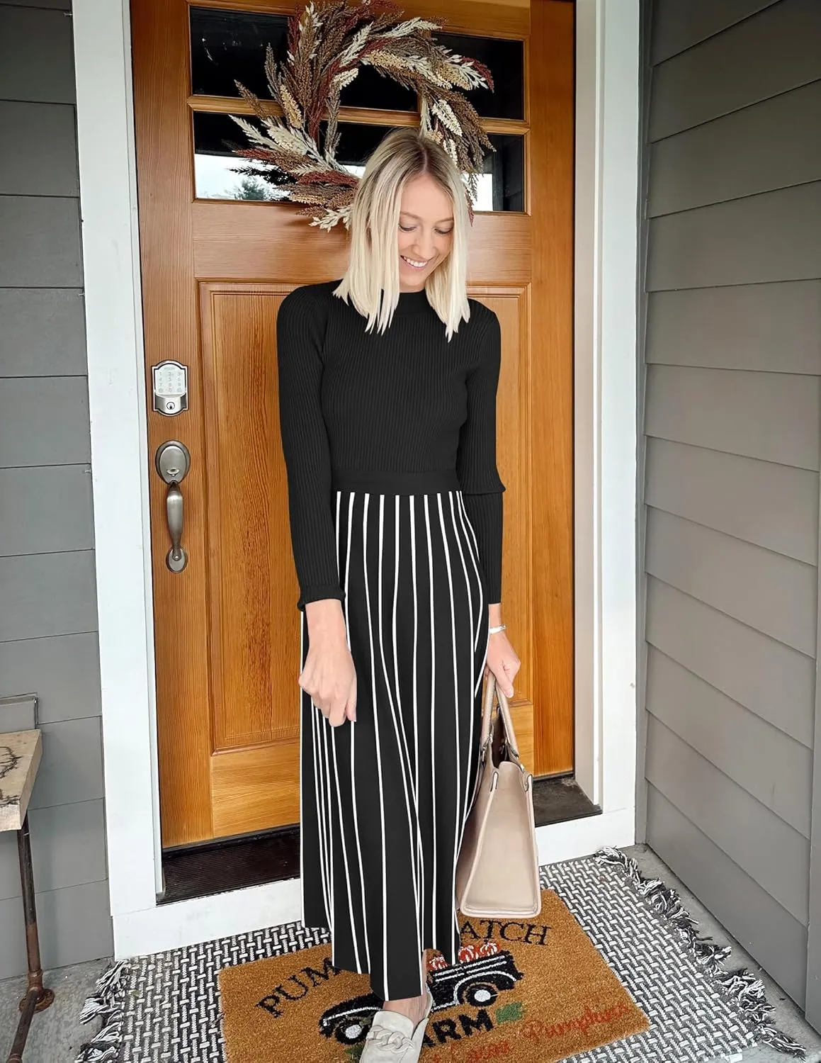 ZESICA Womens Spring Turtleneck Long Sleeve Sweater Dress Tie Waist Casual Loose Ribbed Knit A Line Midi Dresses